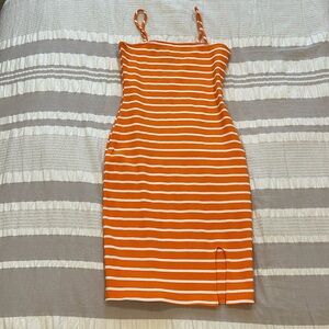 LIZ & SARAH Orange and White striped midi dress